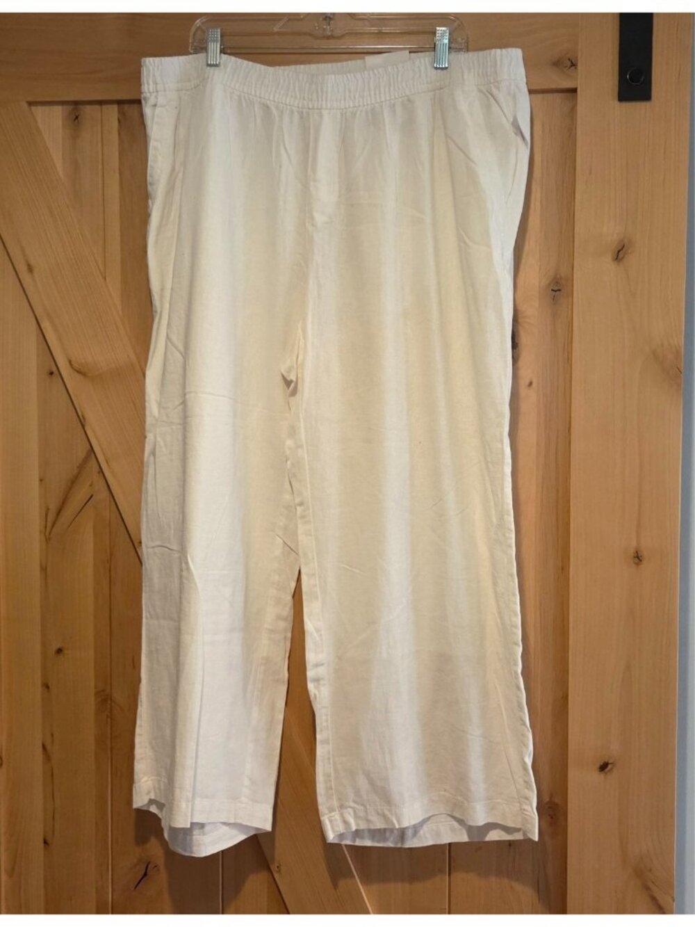 New! Old Navy Womens 2X High Rise Wide Leg Linen Blend Pants Elastic Waist White